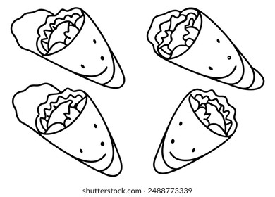 Gyros Line Art Artwork Greek Food Hand Drawing Illustration