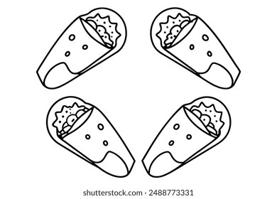 Gyros Line Art Design Monochrome Greek Dish Illustration
