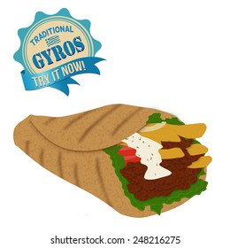 Gyros On White Background, Vector Illustration