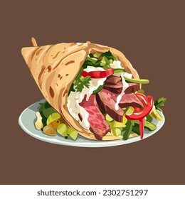 Gyros Pita Greek Fast Food Vector Illustration