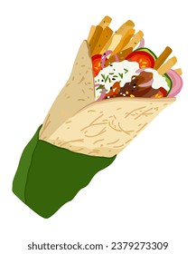 Gyros. Cocina griega tradicional. Ilustración aislada del vector.