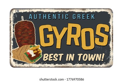 Gyros Vintage Rusty Metal Sign On A White Background, Vector Illustration