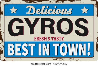 Gyros vintage rusty metal sign on a white background, vector illustration