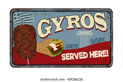 Gyros vintage rusty metal sign on a white background, vector illustration