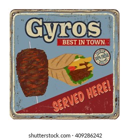 Gyros Vintage Rusty Metal Sign On A White Background, Vector Illustration