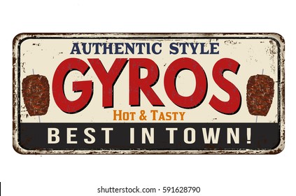 Gyros Vintage Rusty Metal Sign On A White Background, Vector Illustration