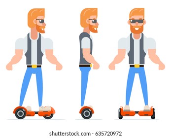 Gyroscooter Geek Hipster Casual Character Icons Set Cartoon Isolated Vector illustration