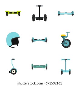 Gyroscooter icon set. Flat style set of 9 electric scooter vector icons for web isolated on white background