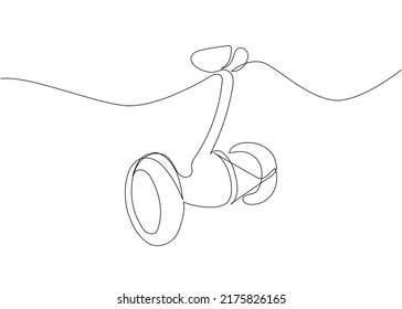 Gyroscooter one line art. Continuous line drawing of sport, transportation, speed, electric, roller, hobby, mobile, teenager, hipster, activity, wheel, hover.