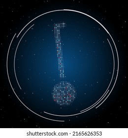 The gyroscooter symbol filled with white dots. Pointillism style. Some dots is red. Vector illustration on blue background with stars