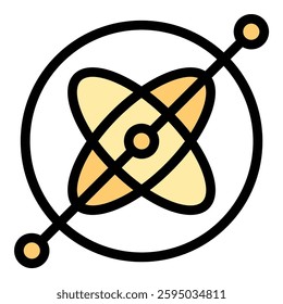 Gyroscope icon in flat line style representing balance orientation and rotational movement ideal for physics navigation and technology concepts.