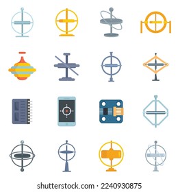 Gyroscope icons set. Flat set of gyroscope vector icons for web design isolated