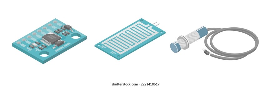 gyroscope module rain and steel sensor micro controller arduino interface plc industrial component isometric cartoon