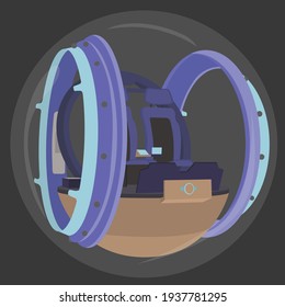 Gyroesfera Ilustración Azul Ilustración Vector Material Pelota Rápida Como Forma Círculo Dos Sillas Concepto De Vista De Tres Cuartos 