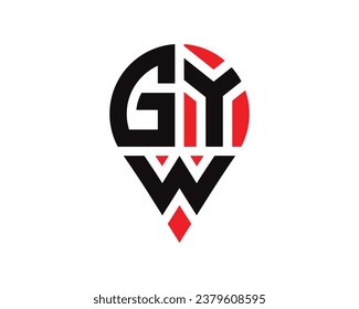 Diseño del logotipo de la forma de la ubicación de la letra de GYW. Diseño sencillo del logotipo de ubicación de la carta de GYW.