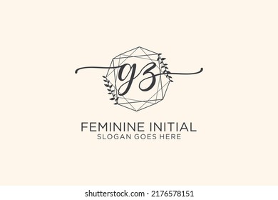 GZ beauty monogram and elegant logo design handwriting logo of initial signature, wedding, fashion, floral and botanical with creative template.