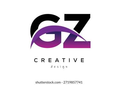 GZ kreatives und modernes Buchstabenlogo-Design mit kreativem lila Welle abstraktes letzteres Logo-Konzept.