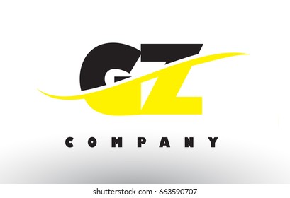 GZ G Z  Black and Yellow Letter Logo with White Swoosh and Curved Lines.