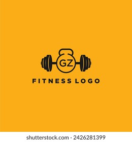 GZ initial monogram for fitnes or gym logo with creative barbell design