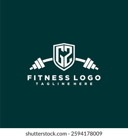 GZ initial monogram for fitnes or gym logo with creative shield and barbell design