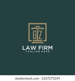 Logotipo inicial de monograma GZ para la firma de abogados con diseño de hitos en cuadrado creativo