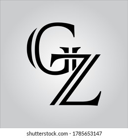 GZ-Logo auf weißem Hintergrund.Das schöne Logo auf schwarzem Buchstaben.