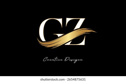 Letra GZ Monograma Logo - Elegante marca de carta de traço de escova de ouro para luxo Branding, Moda, Boutique Premium Identity Design

