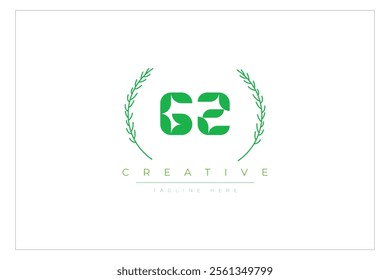 GZ letters eco logo with leaf. Fresh nature and healthy leaf logo design.