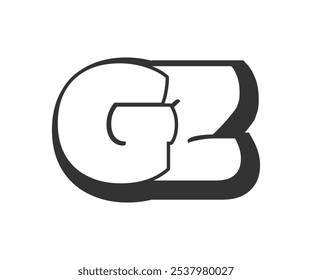 GZ logo, bubble comic lettering, rounded in graffiti style black and white silhouette. Trendy preschool G and Z letter text for festival party, personal initials, children funky print and web. Vector