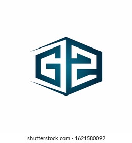 GZ monogram logo with hexagon shape and negative space style ribbon design template