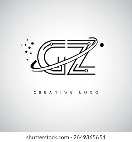 Logotipo de Monograma de Órbita GZ - Marca de Letra Mínima Futurista com Linha de Arte Circular, Pontos Inspirados na Tecnologia e Conceito de Movimento Espacial para Identidade de Marca Moderna