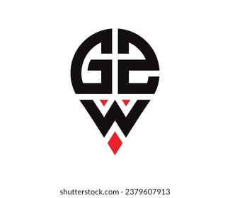 GZW letter location shape logo design. GZW letter location logo simple design.