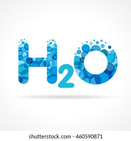 H 2 O logotype concept. Isolated abstract design. Blue colored water formula H2O graphic template. Pure clear drinking bubbles bunch. Corporate healthcare branding identity. Washing sparkling sign.