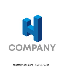 H 3d logo icon design template sign