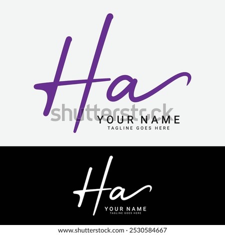 H, A, HA Initial letter logo. Alphabet HA Handwritten Signature logo