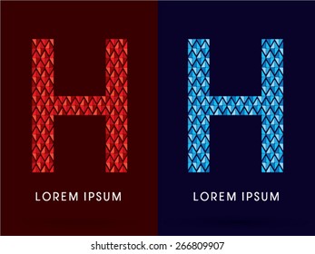 H ,Abstract font, concept hot and cool, fire and ice, graphic, vector.