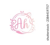 A H AH Beauty vector initial logo, handwriting logo of initial signature, wedding, fashion, jewerly, boutique, floral and botanical with creative template