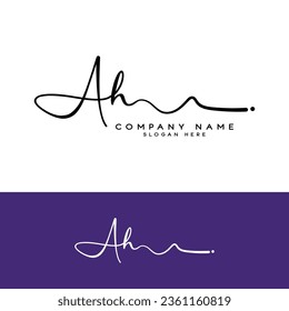 A H AH initial handwriting logo signature template vector
