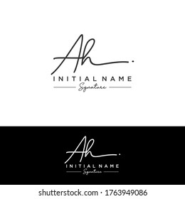 Un logotipo de firma y escritura de letra inicial H AH.