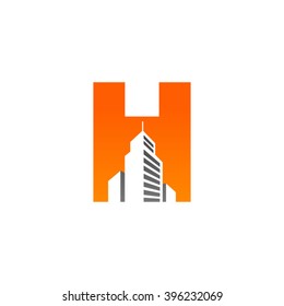 H alphabet building negative space letter logo orange