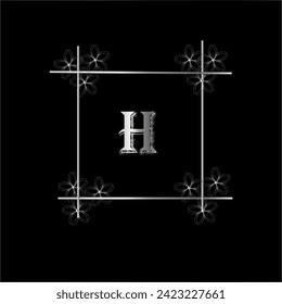  Diseño del alfabeto H con color plateado degradado y fondo negro