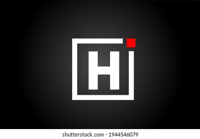 H alphabet letter icon logo in black and white color. Company and business design with square and red dot. Creative corporate identity template