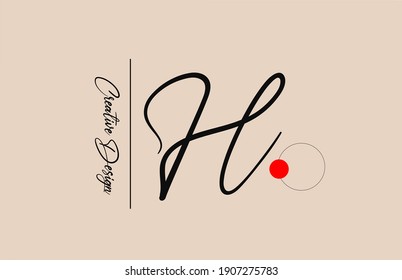 H alphabet letter logo for business. Elegant creative font for corporate identity and lettering. Company branding icon with red dot and handwritten design