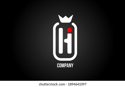 H alphabet letter logo for company and corporate in black red and white colors. Creative icon design with king crown. Can be used for a logotype or branding