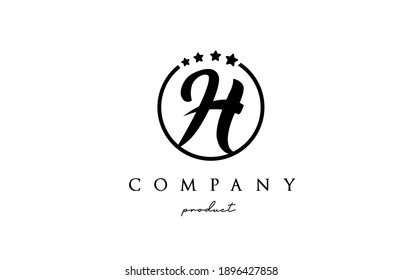 H alphabet letter logo for company and corporate. Design with circle and star in simple black and white colors. Can be used for a luxury brand 