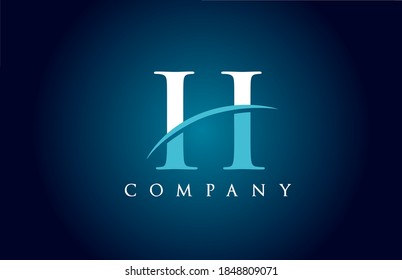 H alphabet letter logo icon for company in blue and white colour. Simple swoosh design for business and corporate