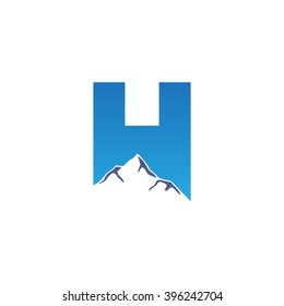 H alphabet mountain negative space letter logo blue