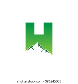 H alphabet mountain negative space letter logo green