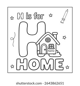 H alphabet with objects  Coloring Page for Kids