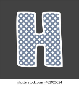 H alphabet vector letter with white and pastel blue polka dots on black background
